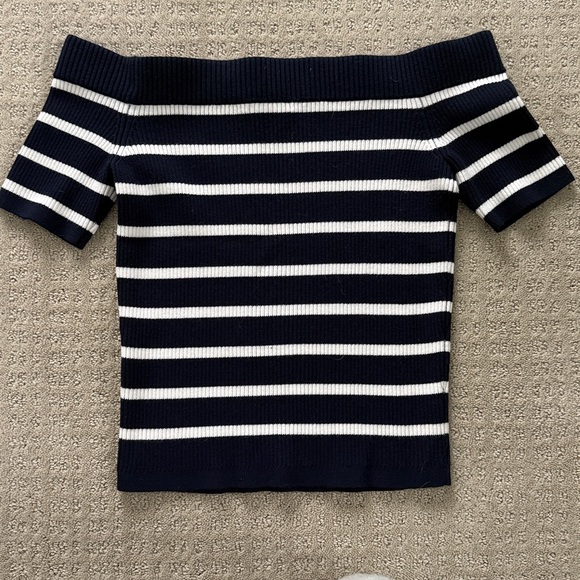 Club Monaco off-shoulder blue and white stripe top - size small - Picture 4 of 5